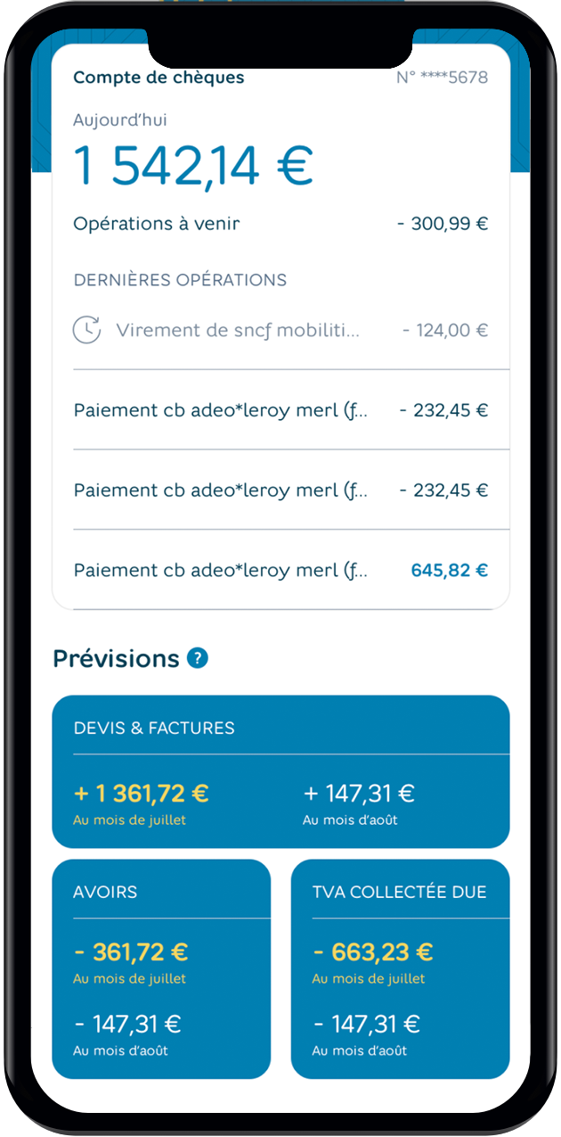 Application de téléphone affichant un relevé de compte